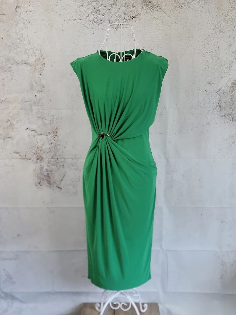 White House Black Market Green Twist-Front Midi Dress Womens Size XXS